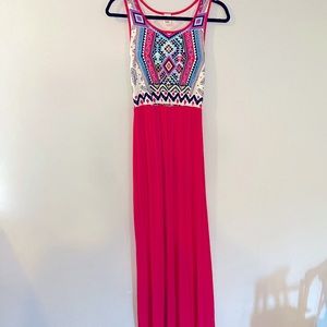 Red Graphic Bodice Maxi Dress Sleeveless Medium